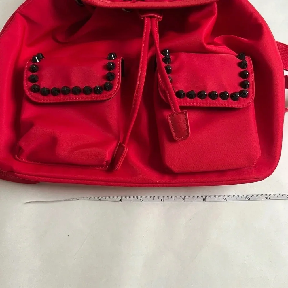V 1969 Italia Bright Red Fabric Nylon Studded Backpack Bag NWT Medium Purse